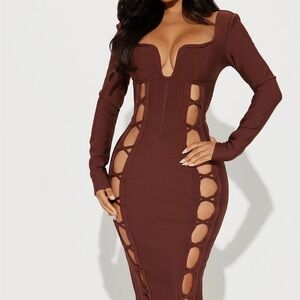 No Cuts Given Bandage Maxi Dress - Brown